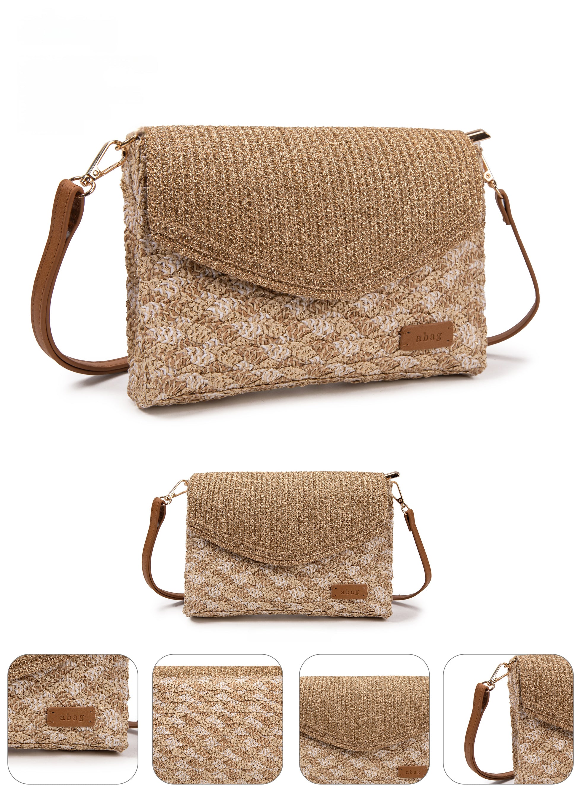 Clutch “Sparkle Wave” | Sobre de rafia con solapa glitter