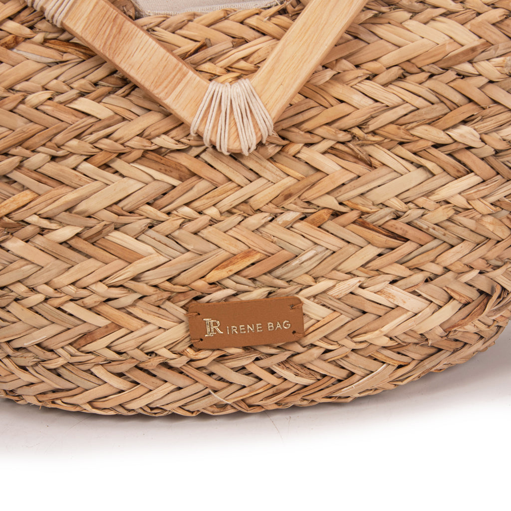 Capazo de palma con asas de madera y encaje crochet | Bolso boho