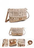 Bolso bandolera de palma y encaje crochet con conchas | Clutch boho Irene Bag
