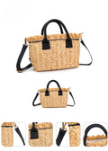 Capazo mini de rafia con flecos y asas negras | Bolso bandolera verano