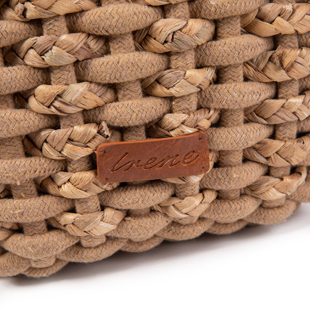 Bolso bucket de yute tejido macramé con correa de piel | Crossbody Irene Bag