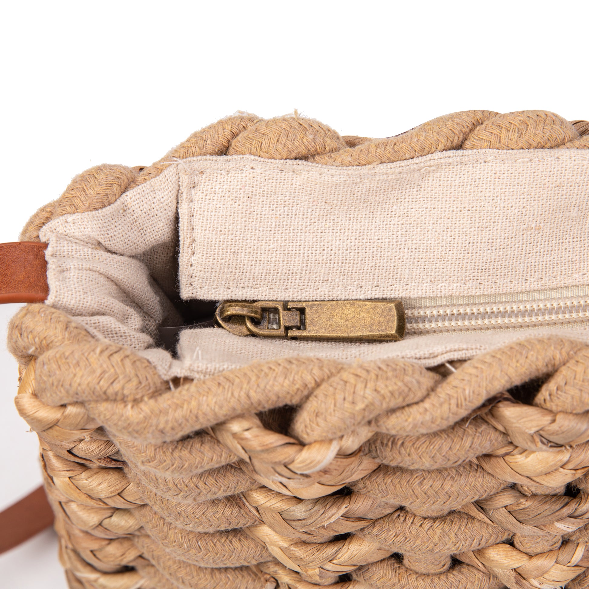 Bolso bucket de yute tejido macramé con correa de piel | Crossbody Irene Bag