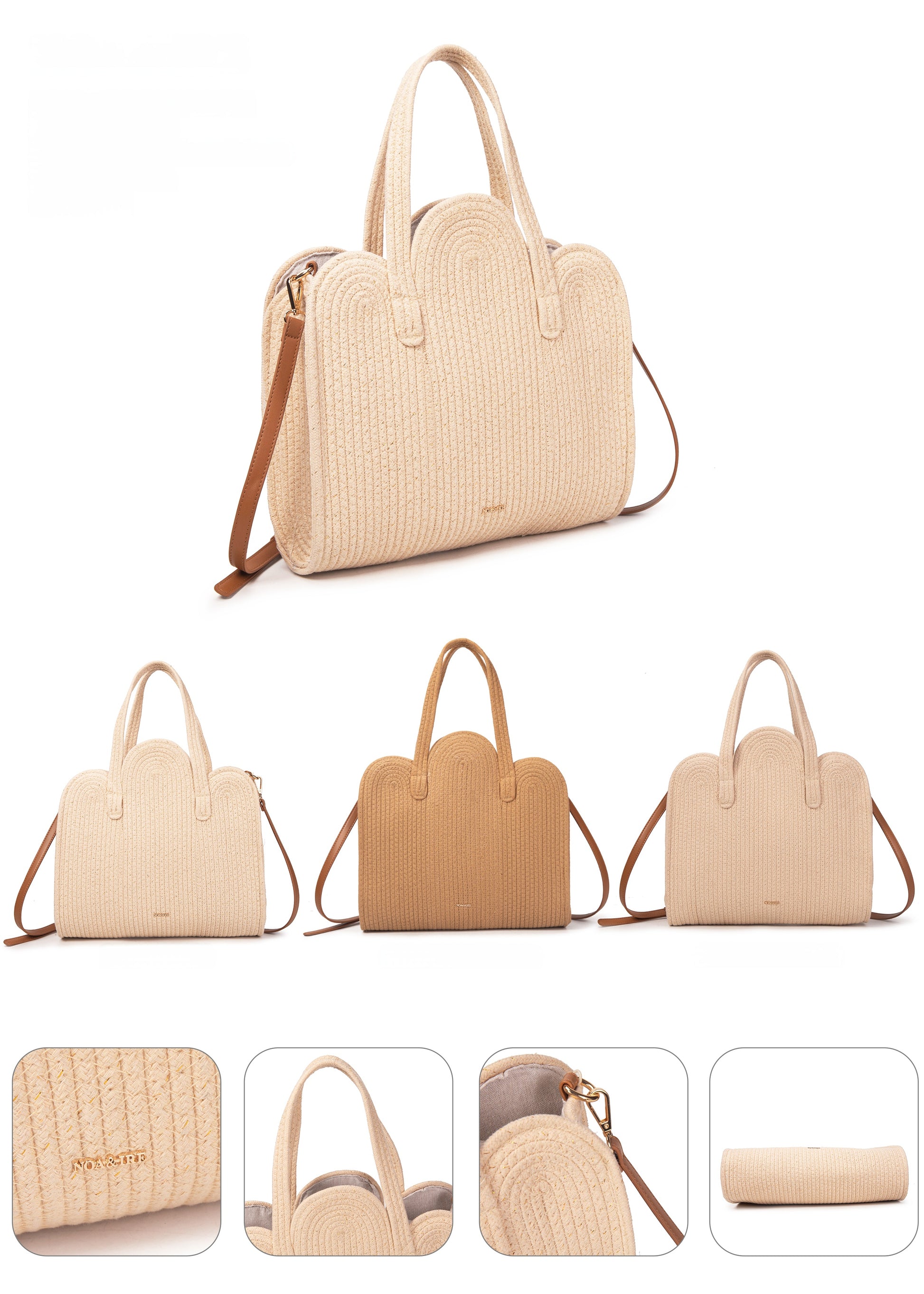 Bolso tote de rafia con silueta nube y lurex dorado | Shopper NOA&IRE