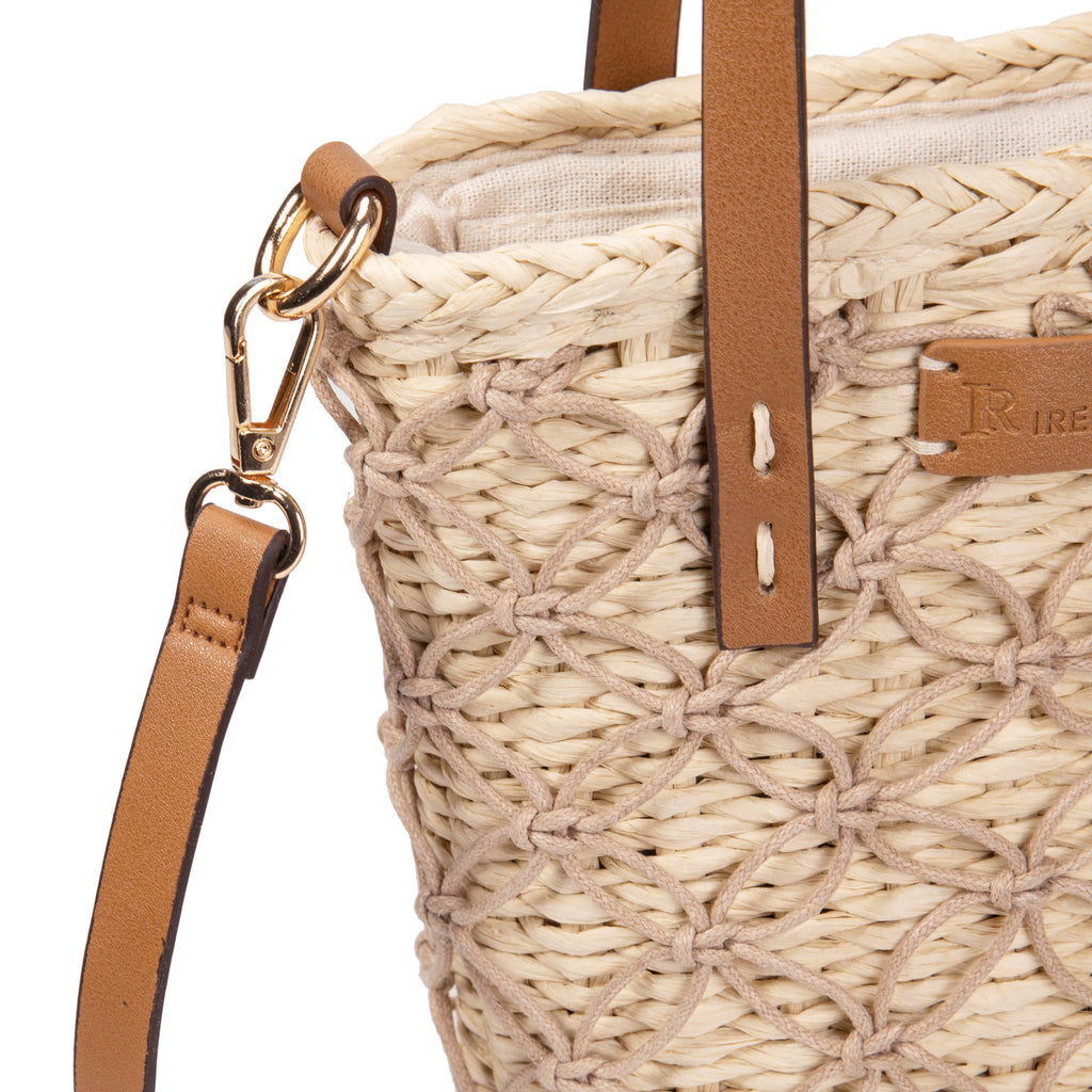 Bolso bucket de palma con macramé y asas de piel | Shopper Irene Bag