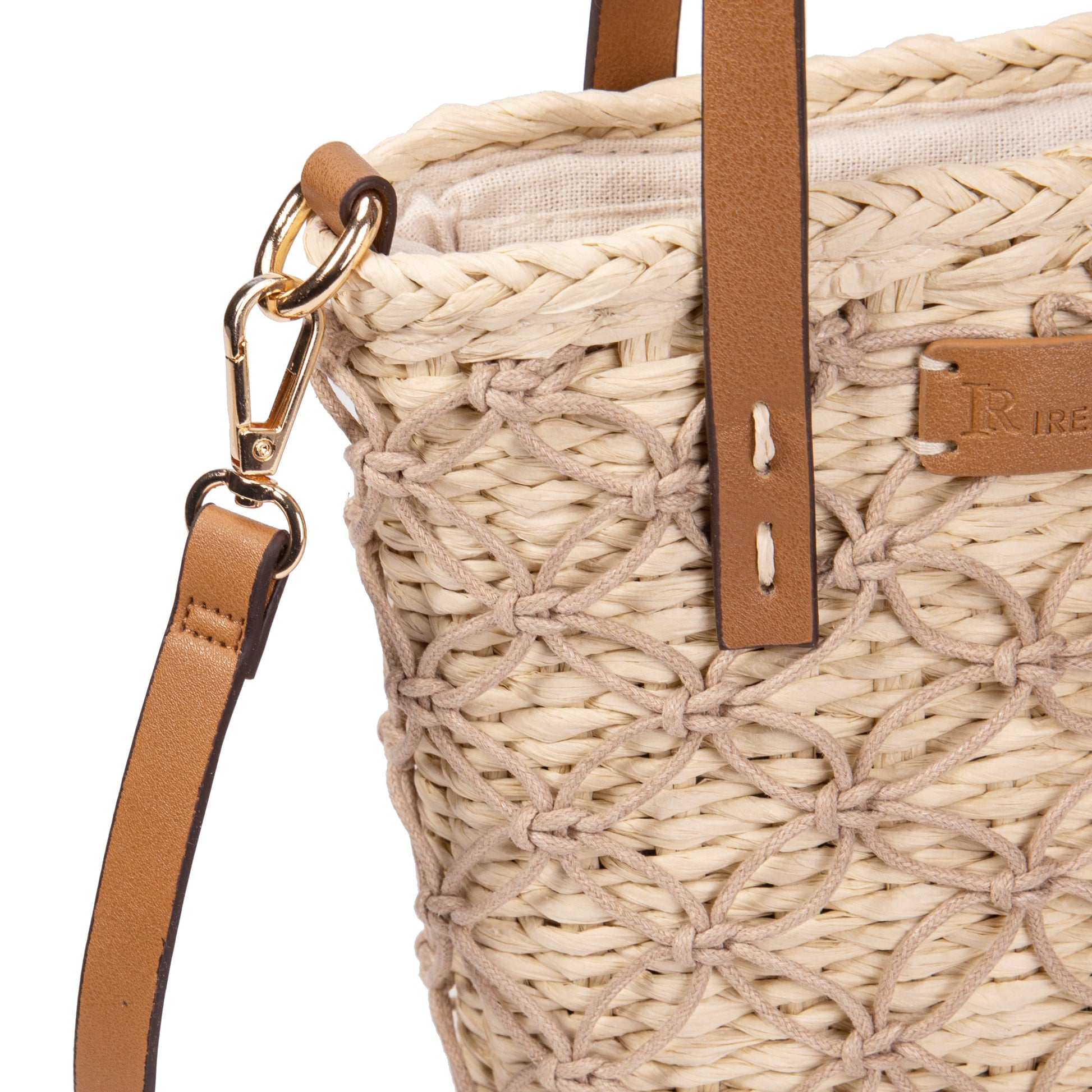 Bolso bucket de palma con macramé y asas de piel | Shopper Irene Bag