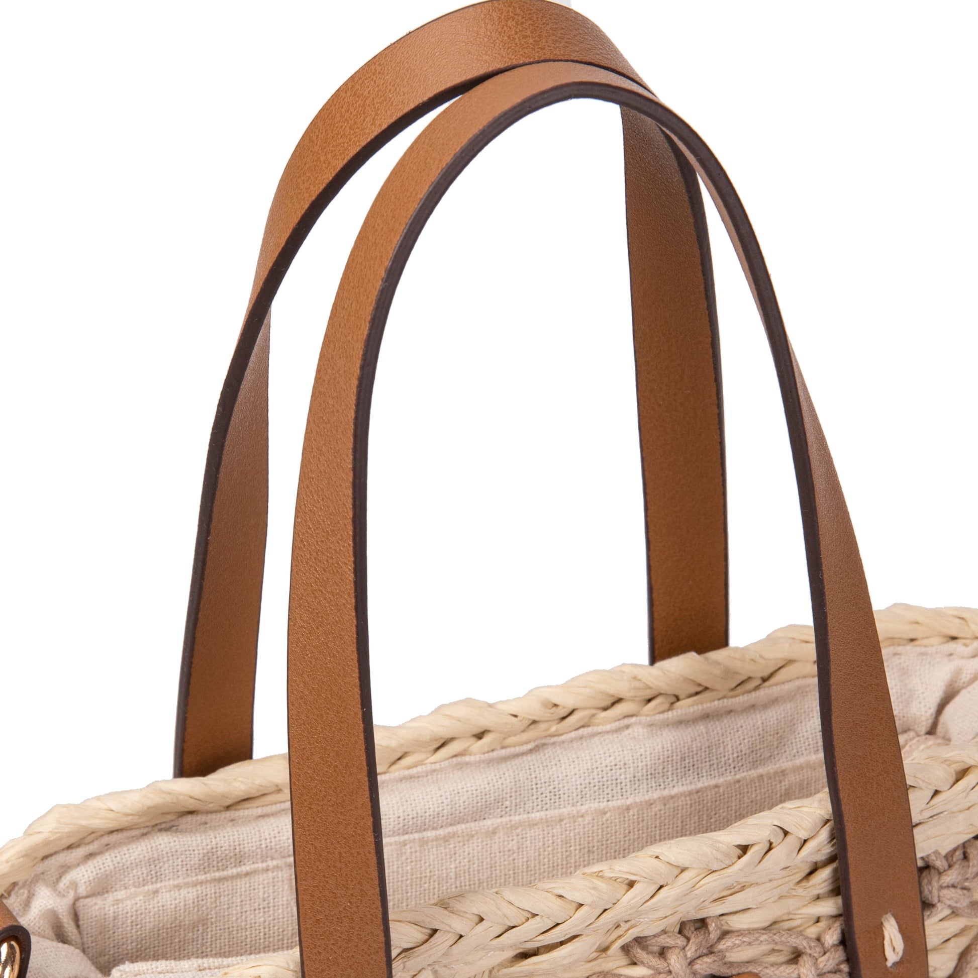 Bolso bucket de palma con macramé y asas de piel | Shopper Irene Bag