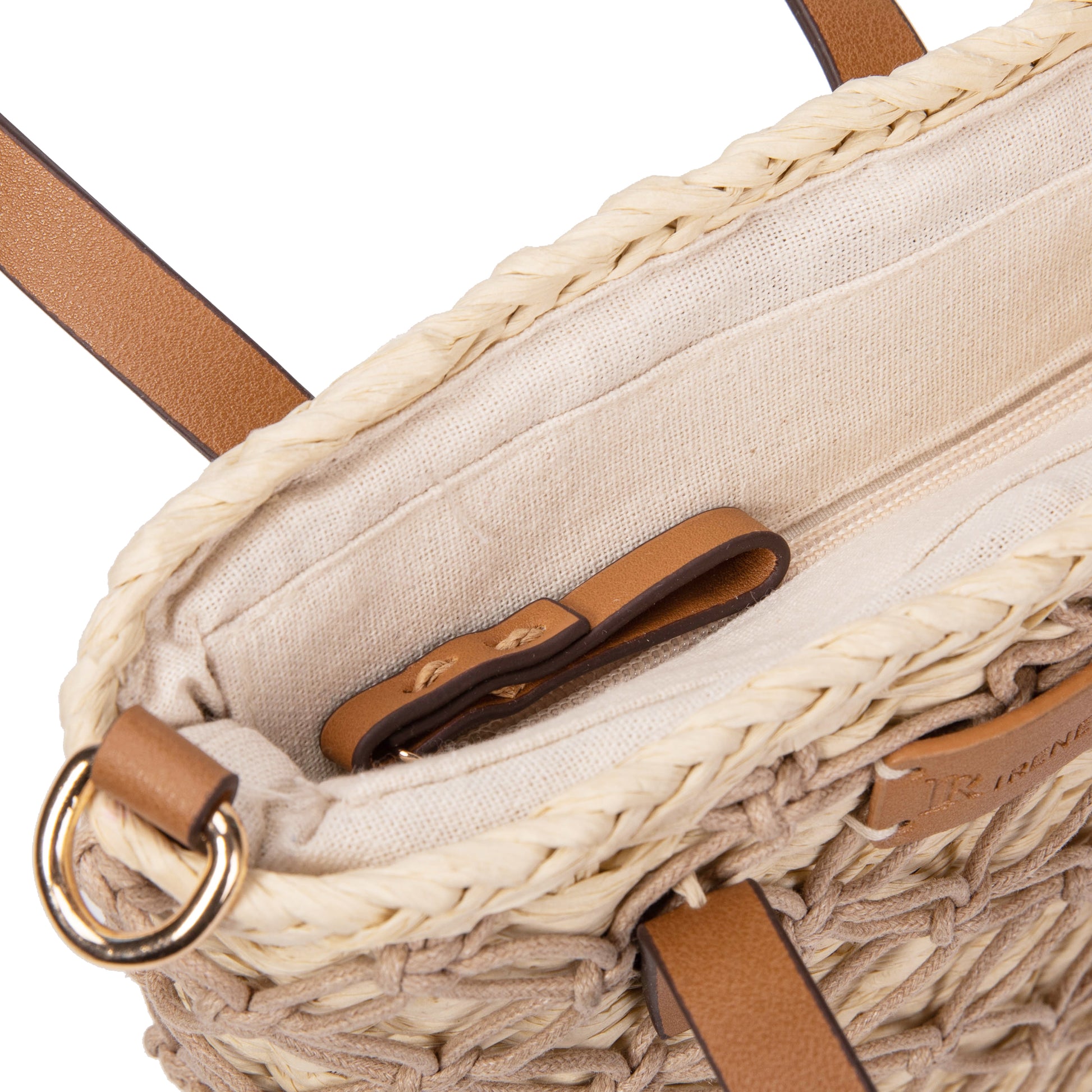 Bolso bucket de palma con macramé y asas de piel | Shopper Irene Bag