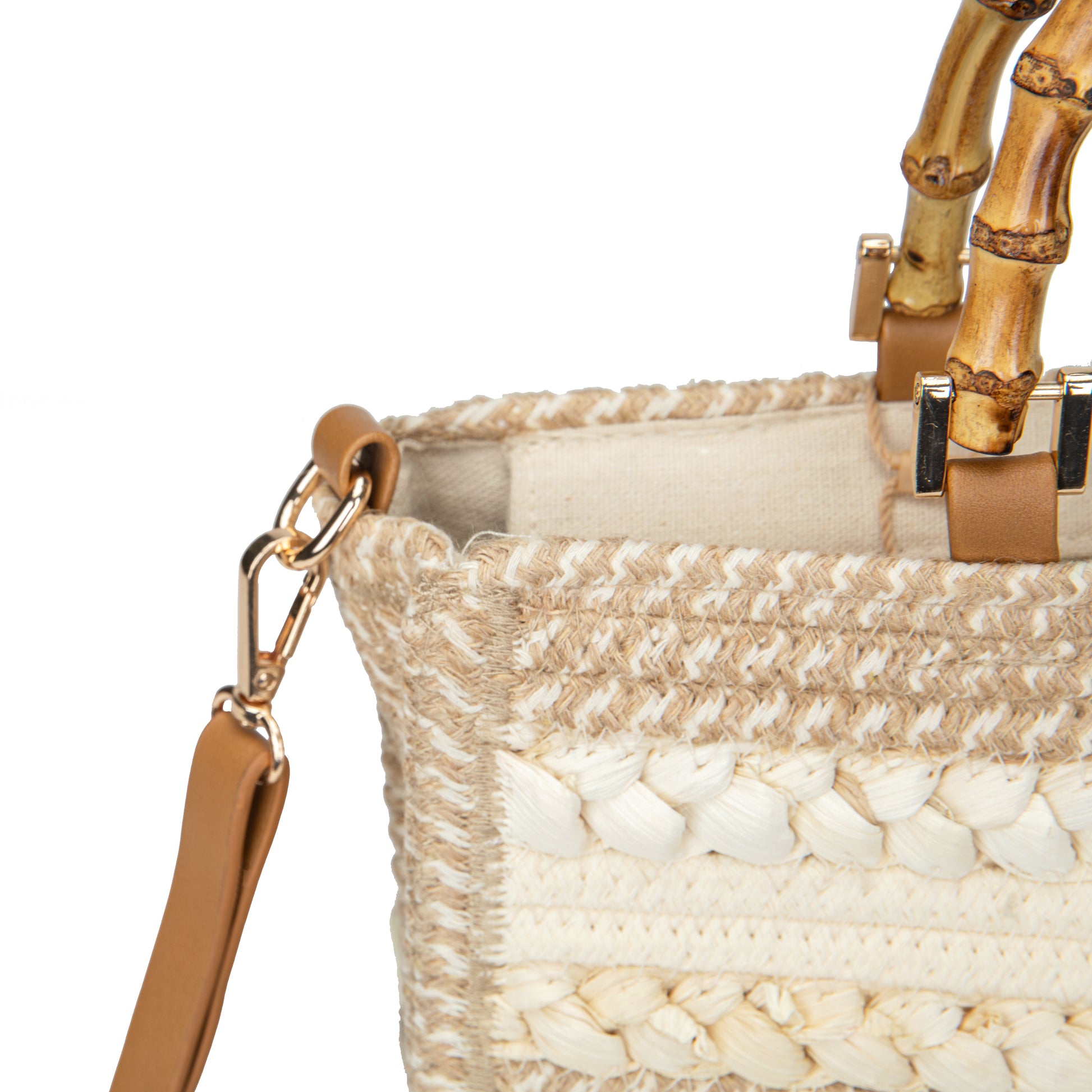 Maletín de rafia con asas de bambú y bandolera | Bolso laptop Irene Bag