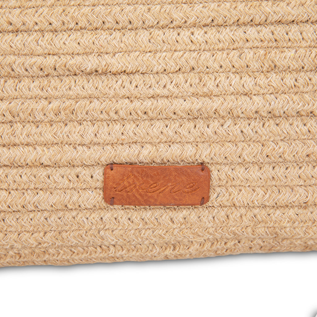 Maletín de rafia con asa de bambú y franjas khaki | Irene Bamboo Case