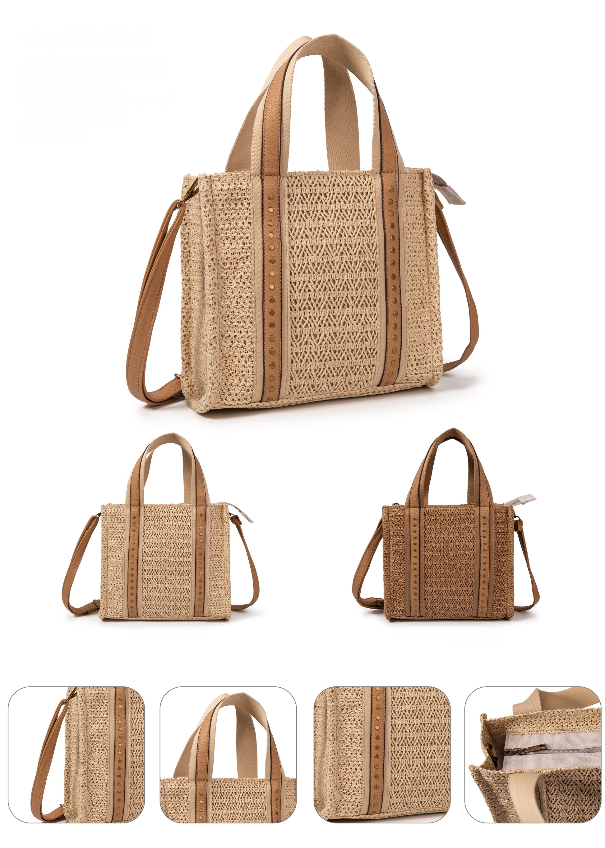 Bolso rafia cuadrado con tachuelas | MAC&NOA® Urban Stud Bag