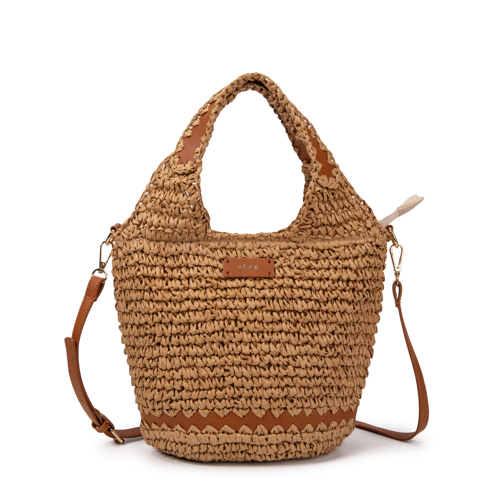 Bucket de rafia con asa trenzada y detalle cuero | Abag® Zigzag Bucket Bag