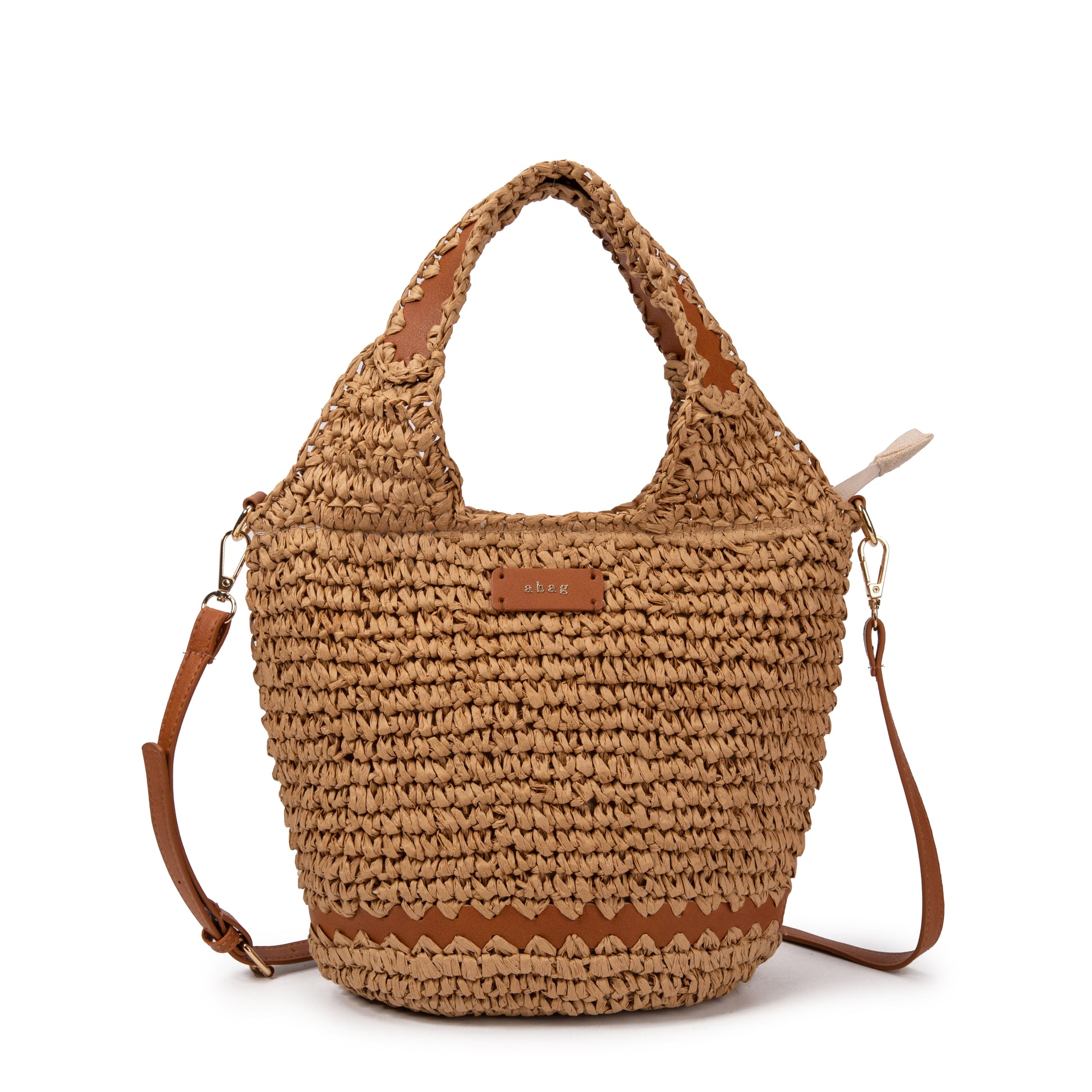 Bucket de rafia con asa trenzada y detalle cuero | Abag® Zigzag Bucket Bag