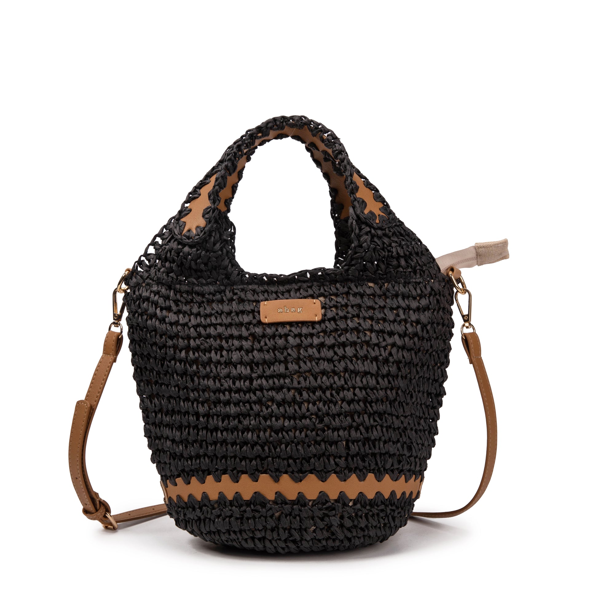 Bucket de rafia con asa trenzada y detalle cuero | Abag® Zigzag Bucket Bag