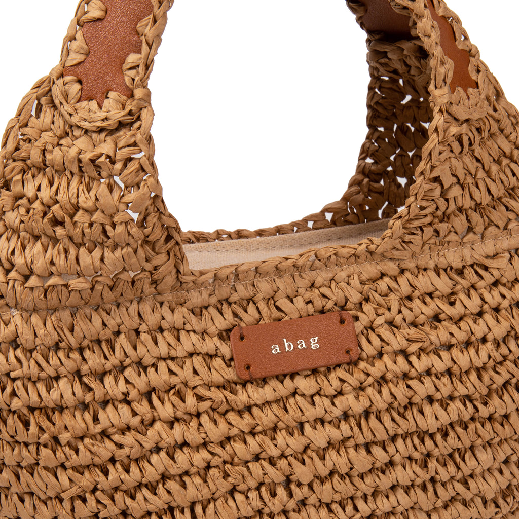 Bucket de rafia con asa trenzada y detalle cuero | Abag® Zigzag Bucket Bag