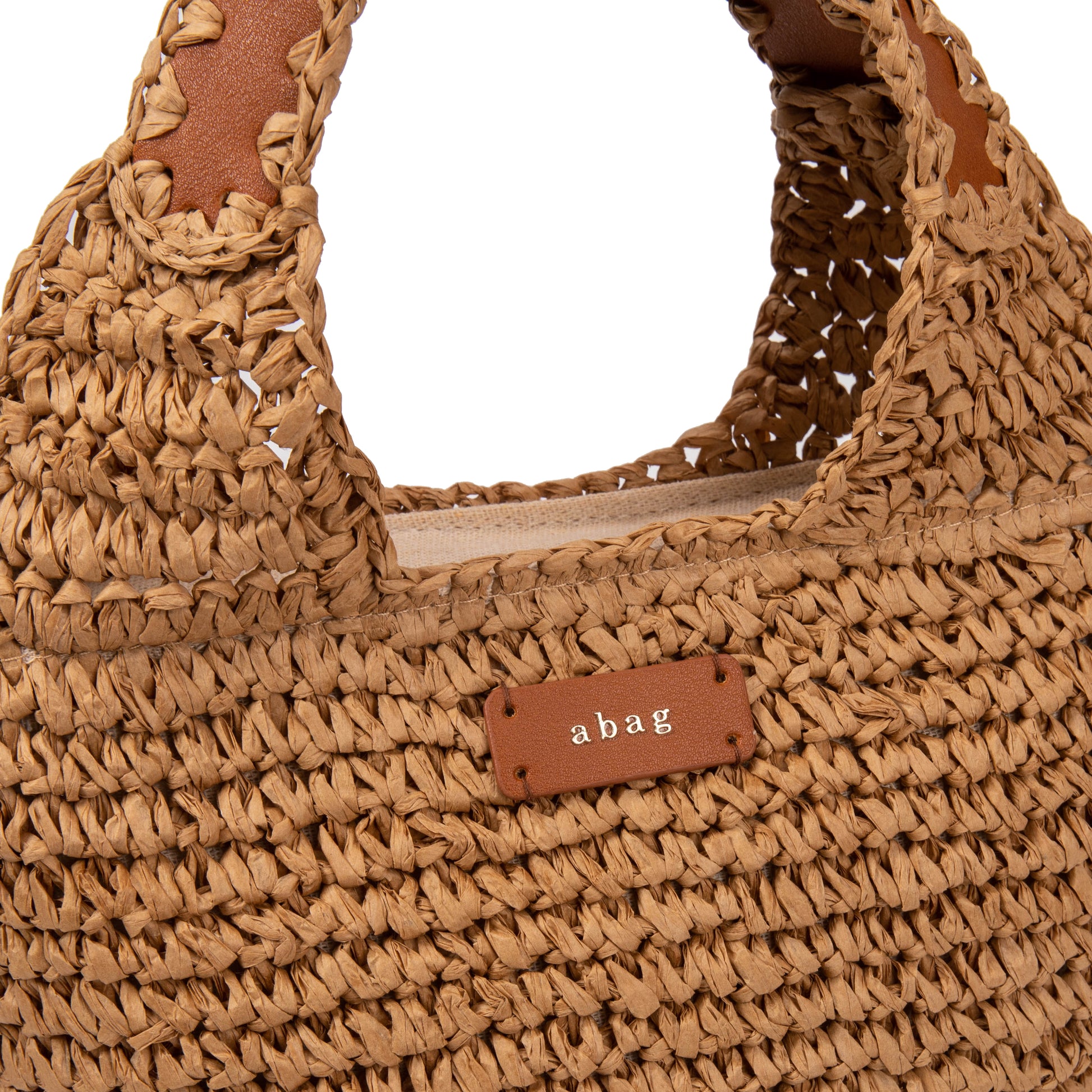 Bucket de rafia con asa trenzada y detalle cuero | Abag® Zigzag Bucket Bag