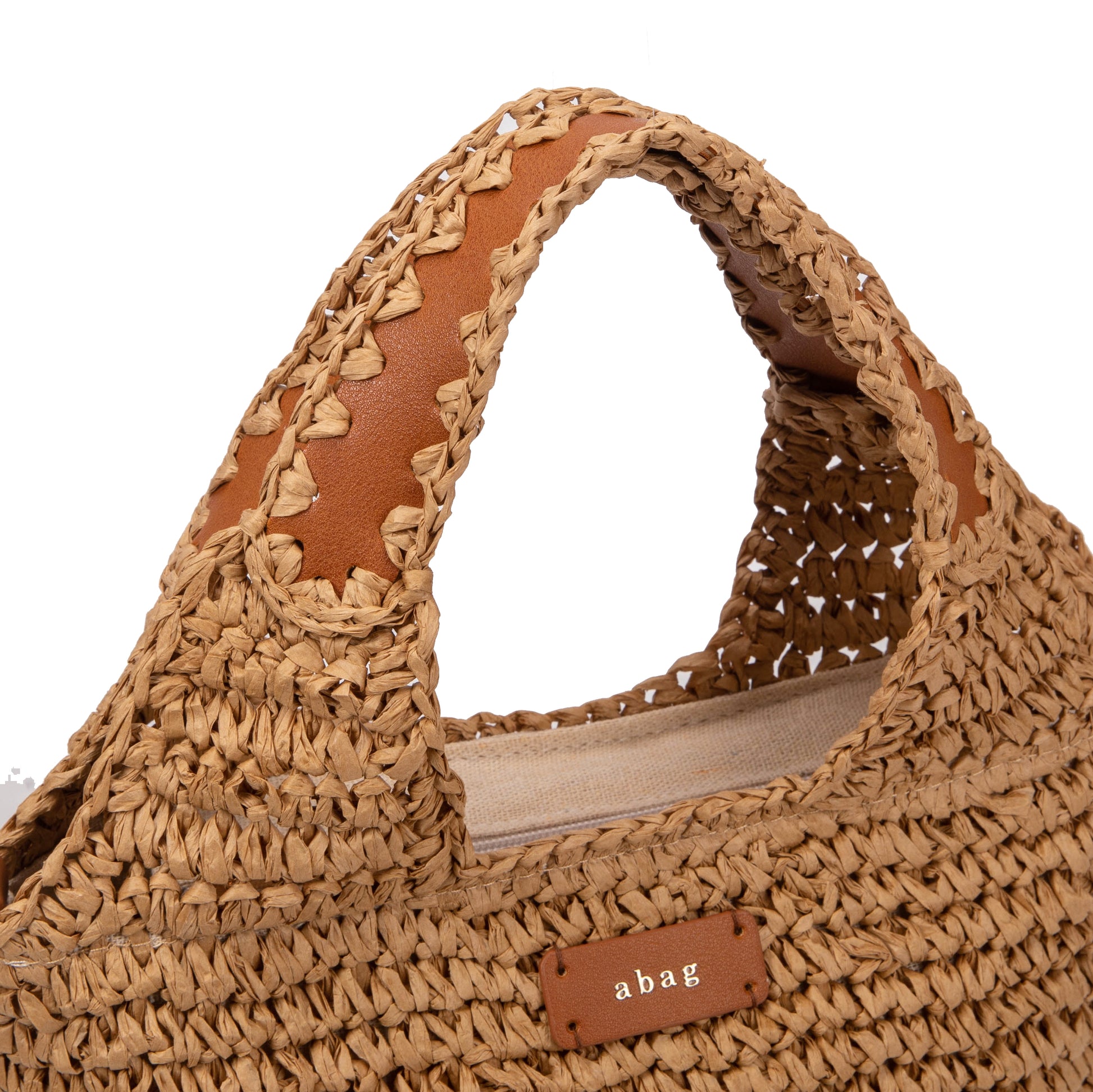 Bucket de rafia con asa trenzada y detalle cuero | Abag® Zigzag Bucket Bag
