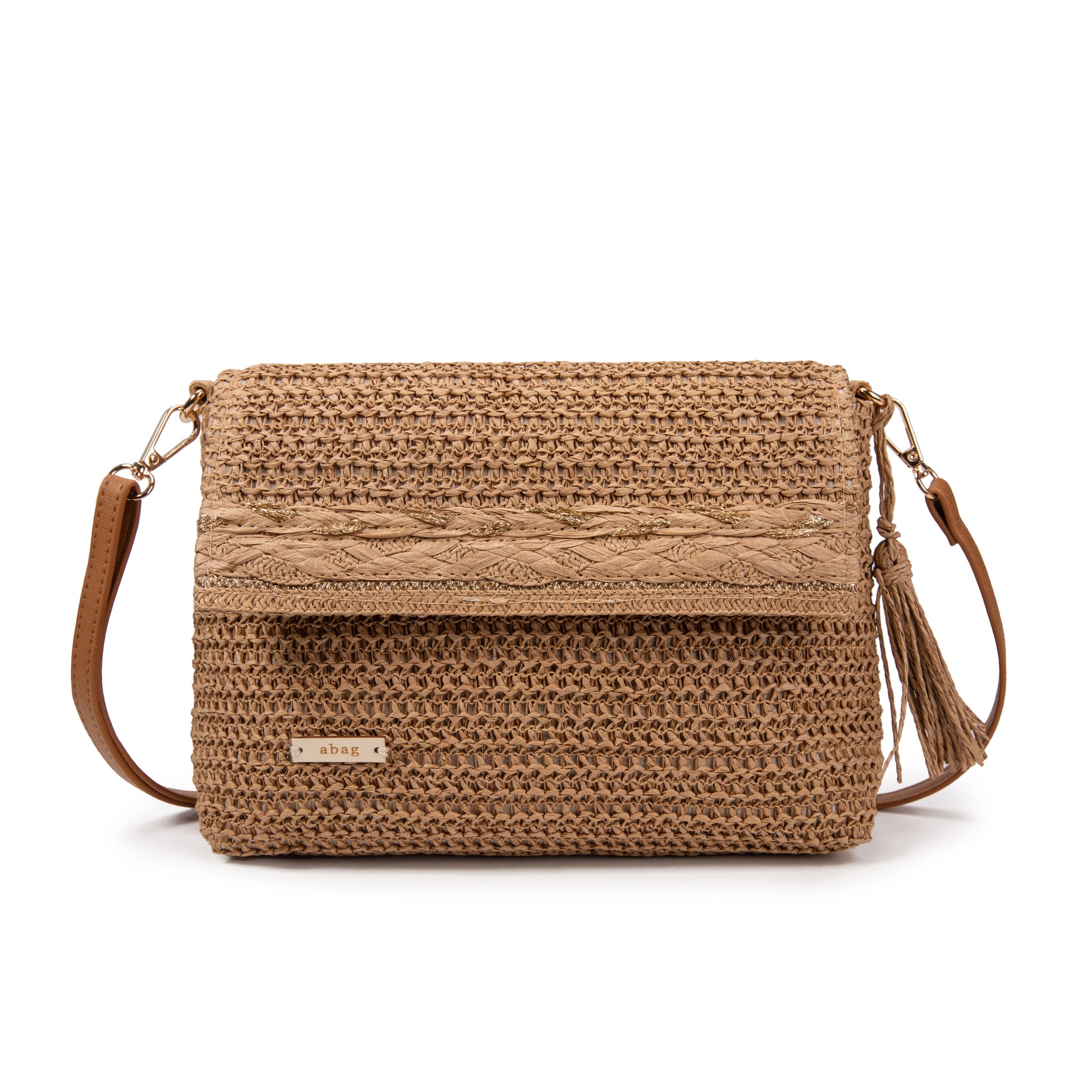 Bandolera de rafia con solapa trenzada y borla | Abag® Satchel 0999