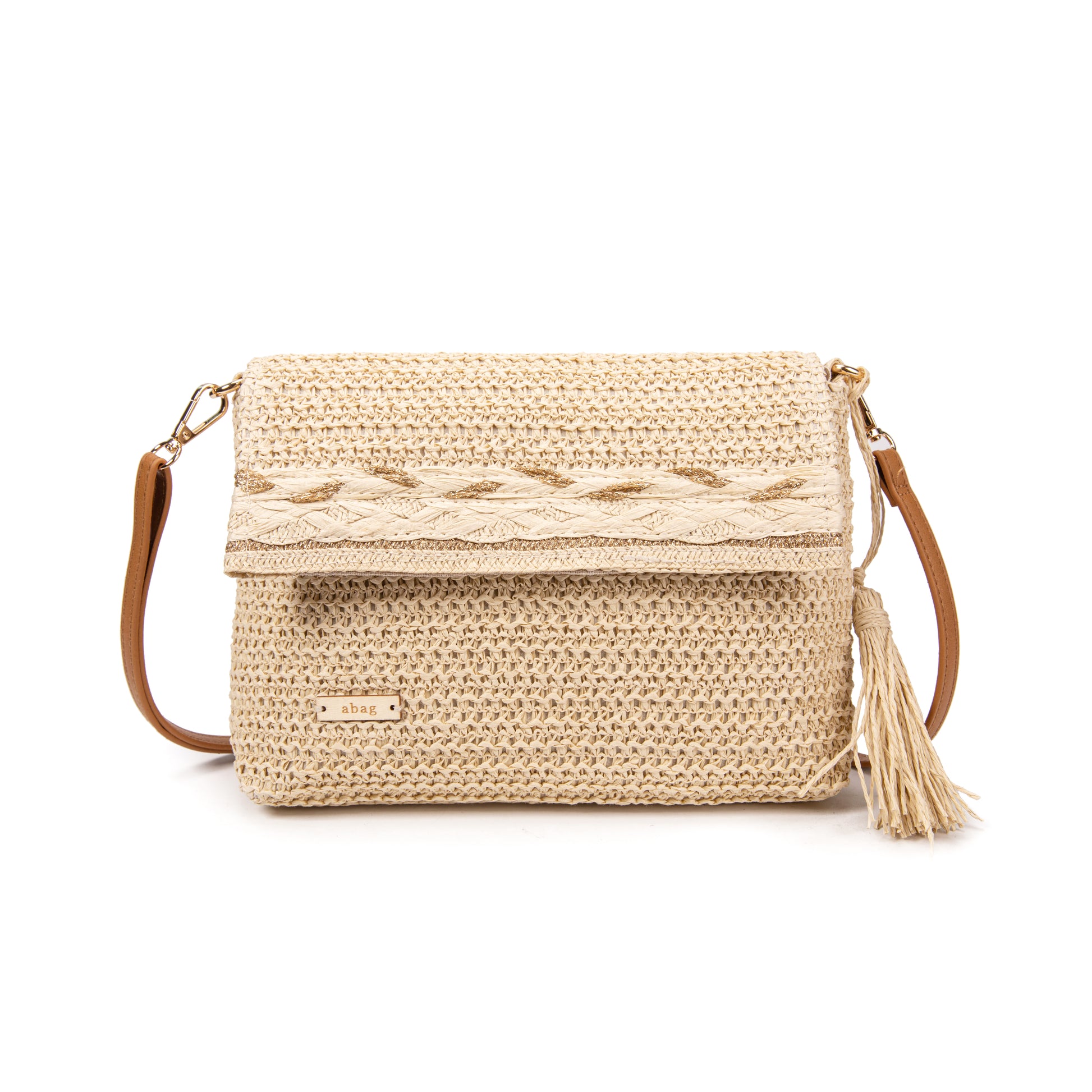 Bandolera de rafia con solapa trenzada y borla | Abag® Satchel 0999