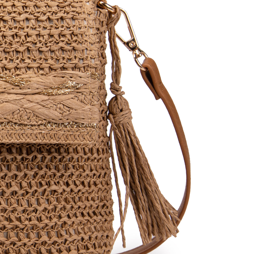 Bandolera de rafia con solapa trenzada y borla | Abag® Satchel 0999