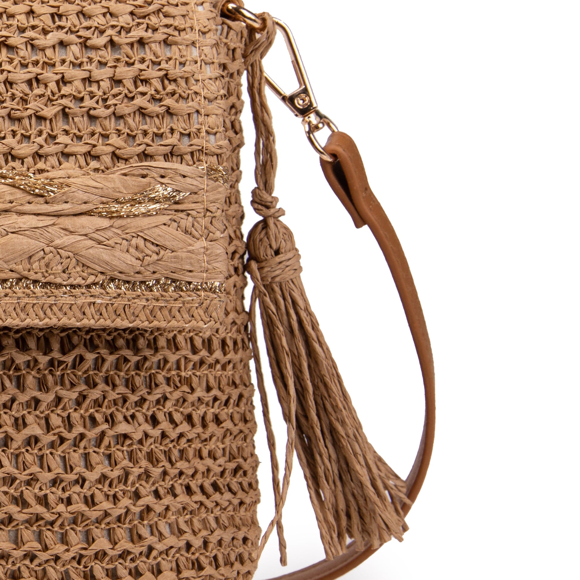 Bandolera de rafia con solapa trenzada y borla | Abag® Satchel 0999