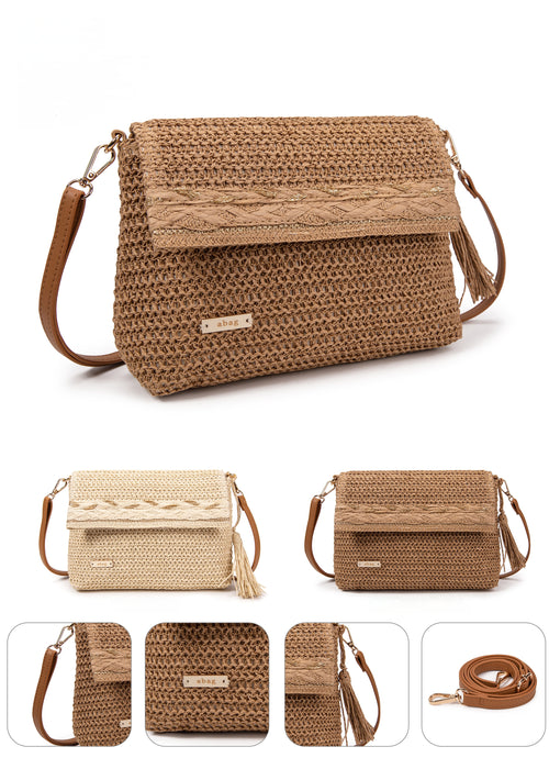Bandolera de rafia con solapa trenzada y borla | Abag® Satchel 0999