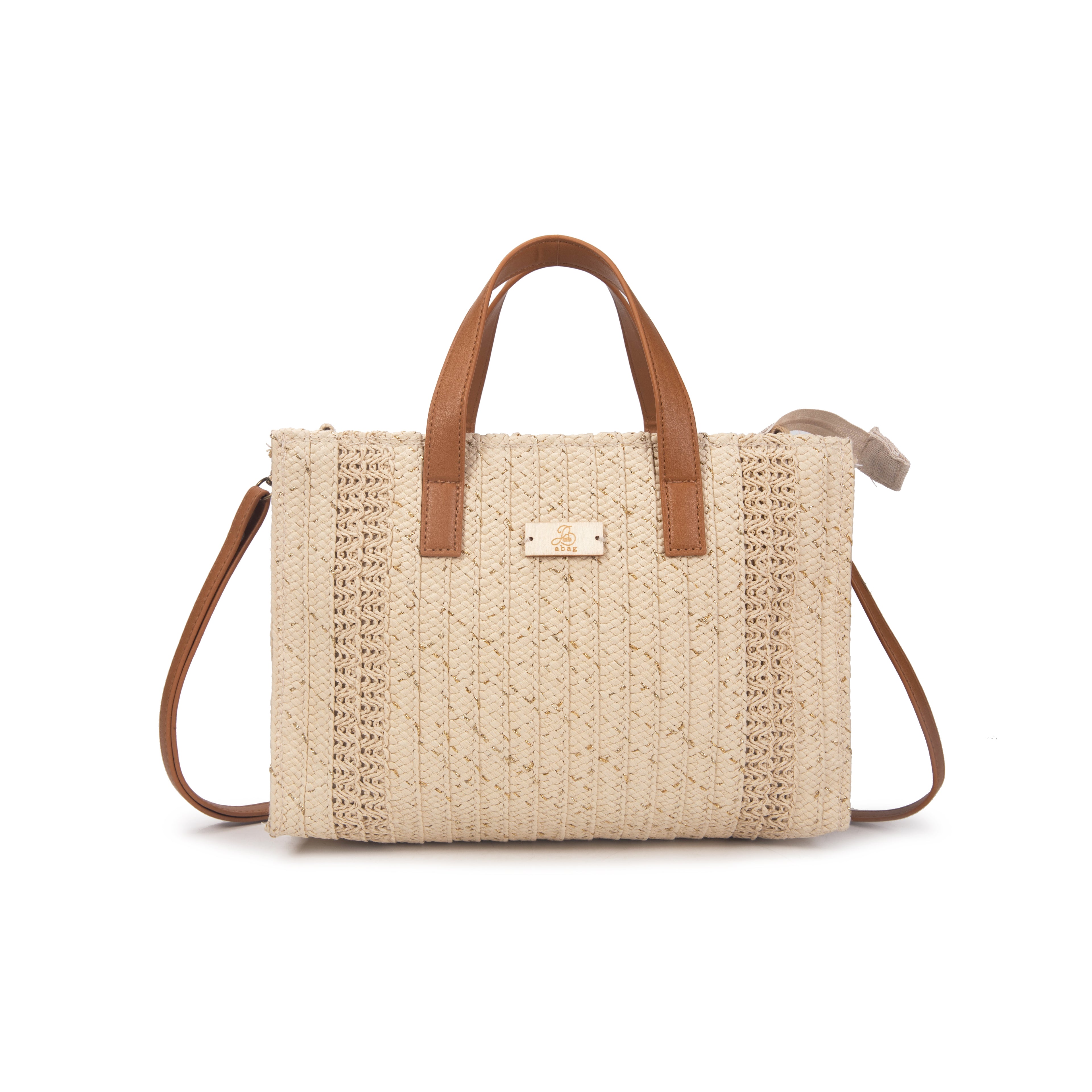 Bolso Tote de Rafia con Bandolera y Asas Camel | Elegante y Funcional