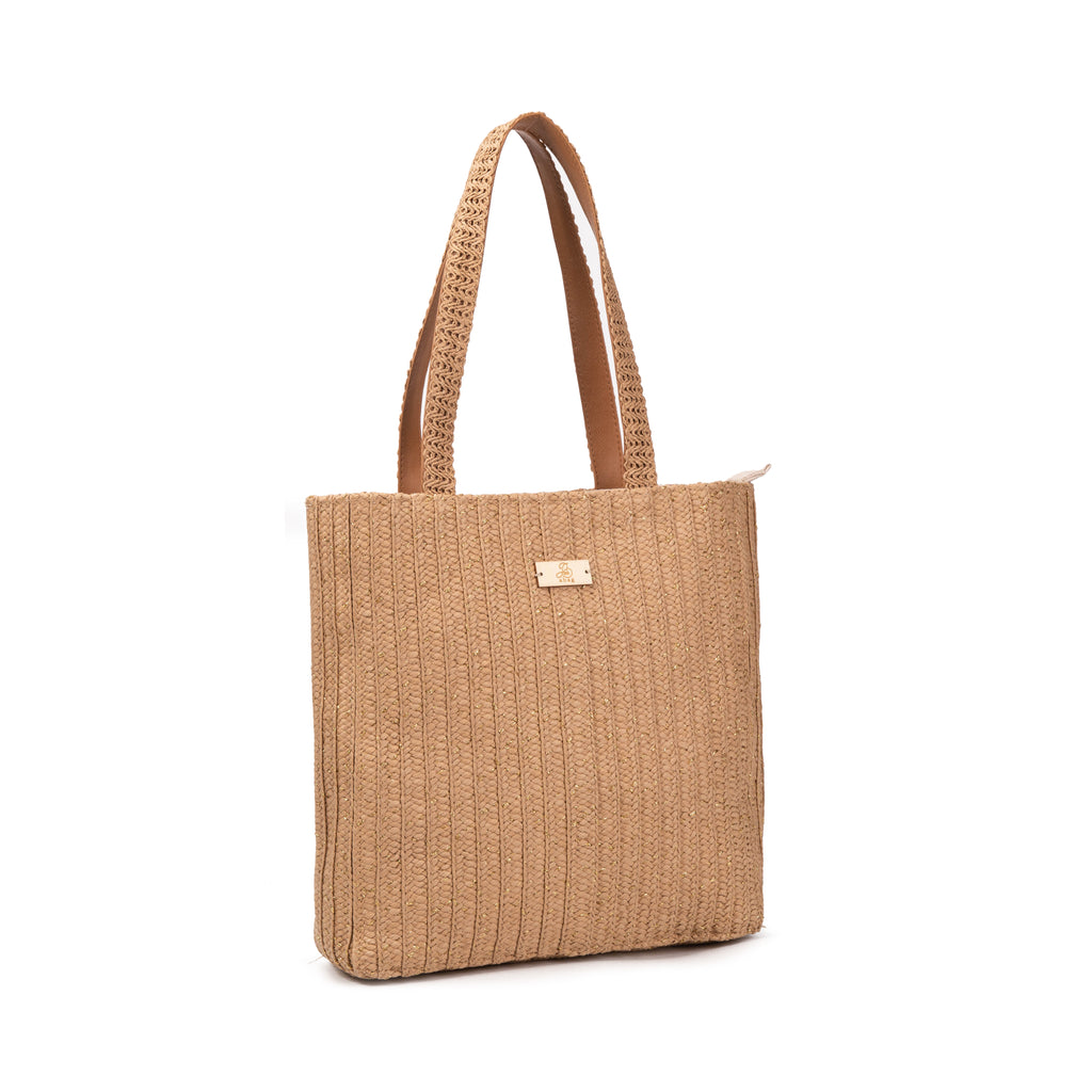 Bolso tote “Golden Rib” | ABag® shopper de rafia con destellos dorados