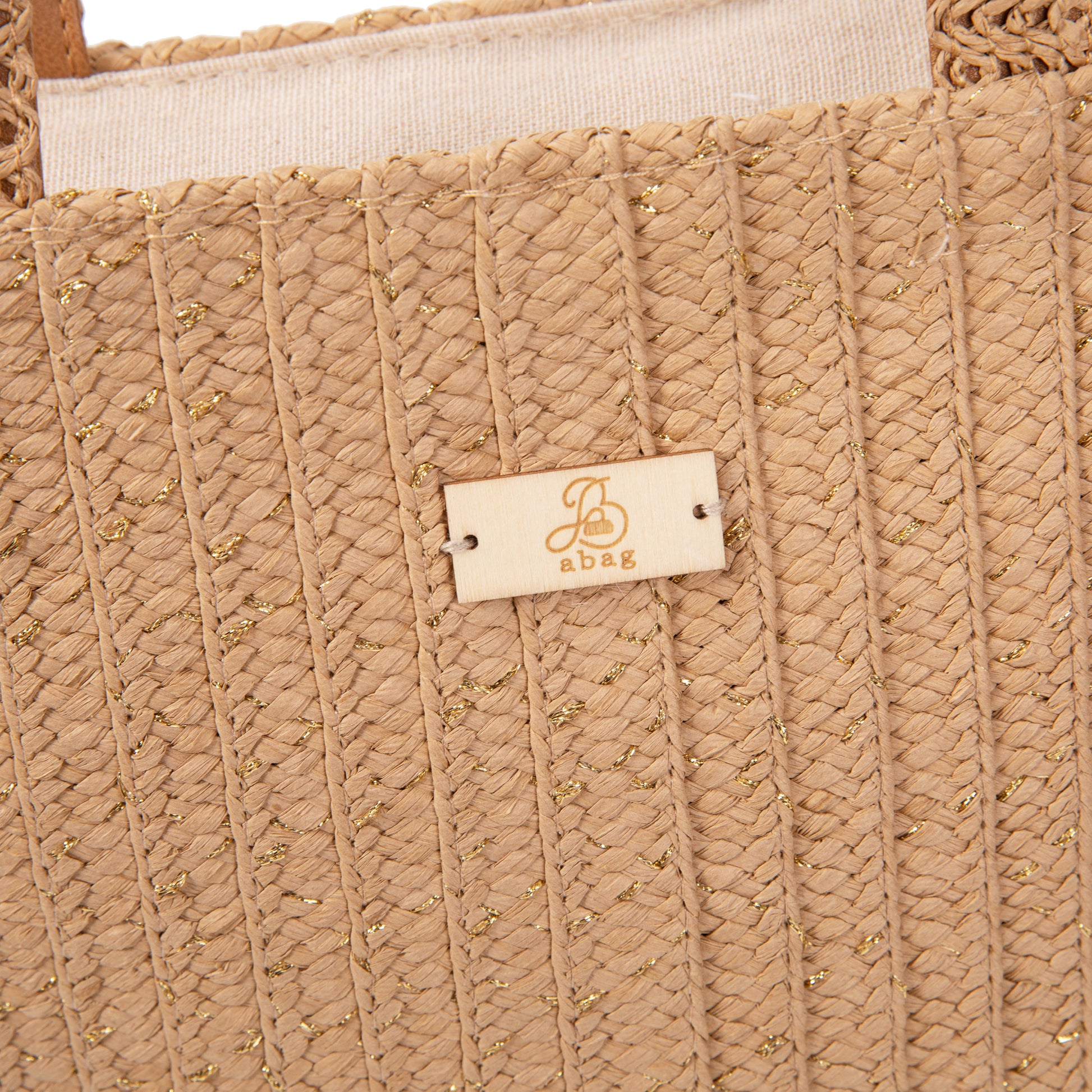 Bolso tote “Golden Rib” | ABag® shopper de rafia con destellos dorados
