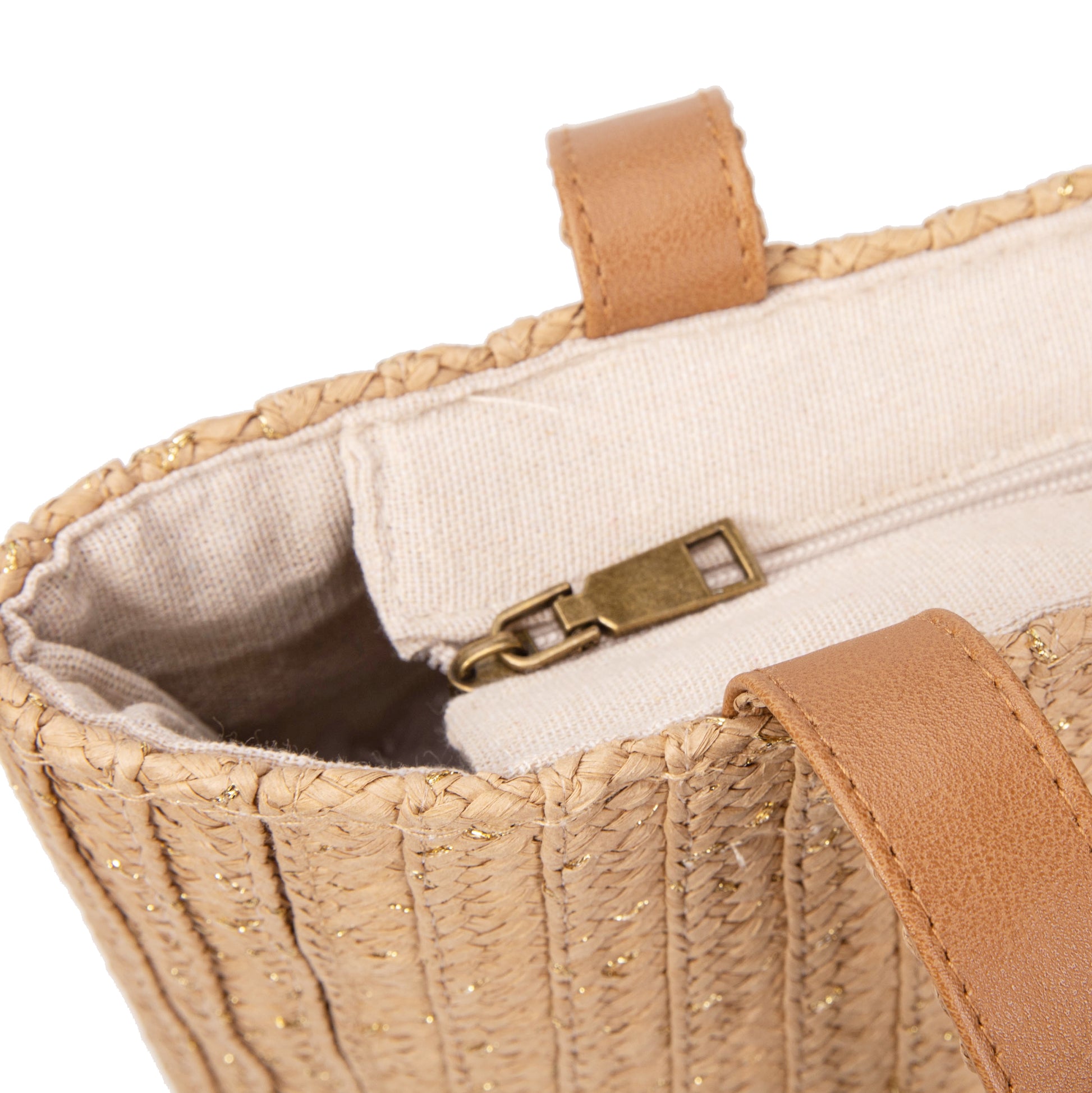 Bolso tote “Golden Rib” | ABag® shopper de rafia con destellos dorados