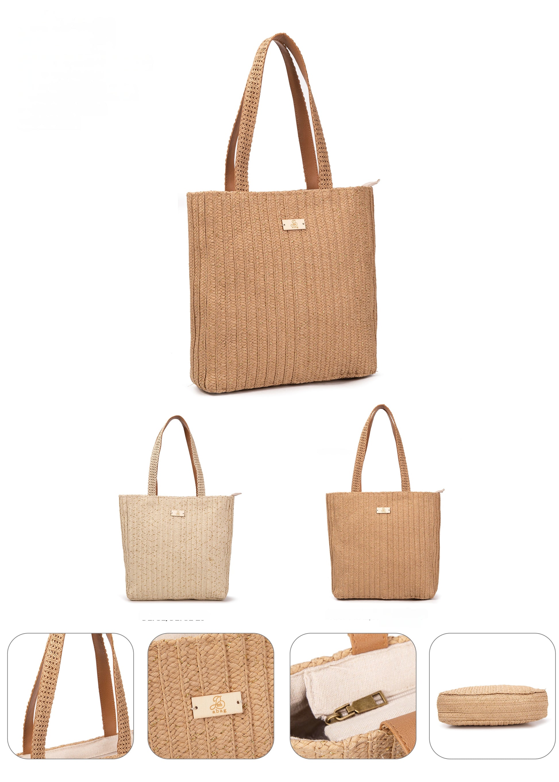 Bolso tote “Golden Rib” | ABag® shopper de rafia con destellos dorados