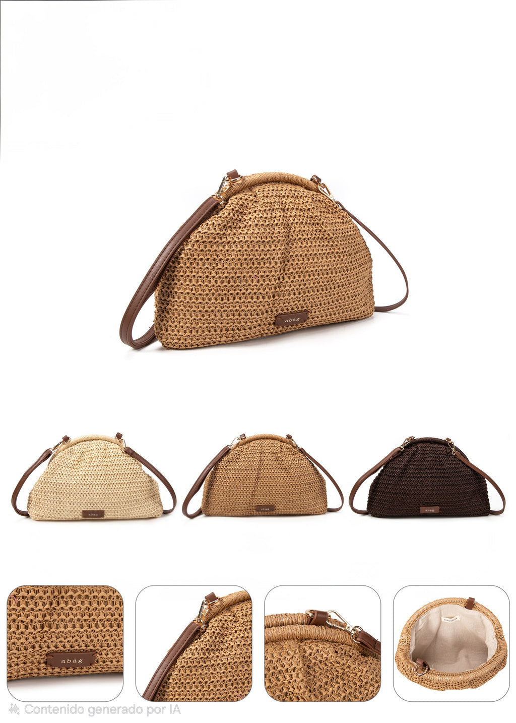 Bolso de Rafia Media Luna con Bandolera Ajustable para Mujer