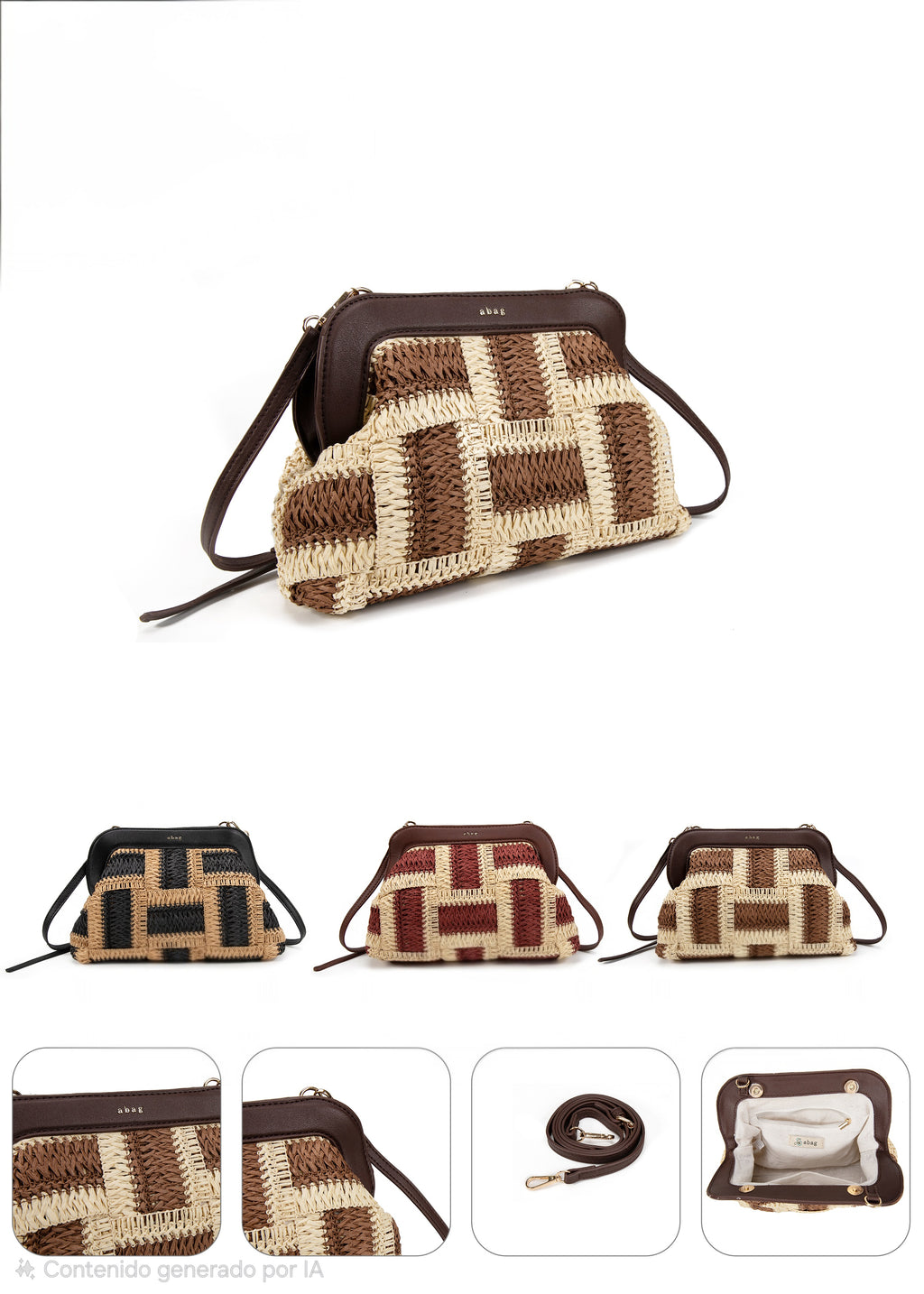 Bolso Bandolera de Rafia Trenzada Cuadros para Mujer
