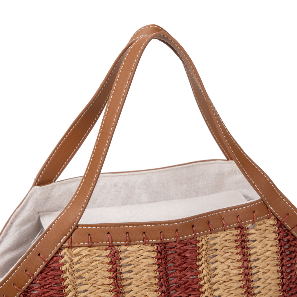 Bolso Tote de Rafia Rayas para Mujer con Bandolera Ajustable