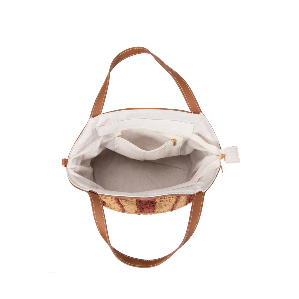 Bolso Tote de Rafia Rayas para Mujer con Bandolera Ajustable