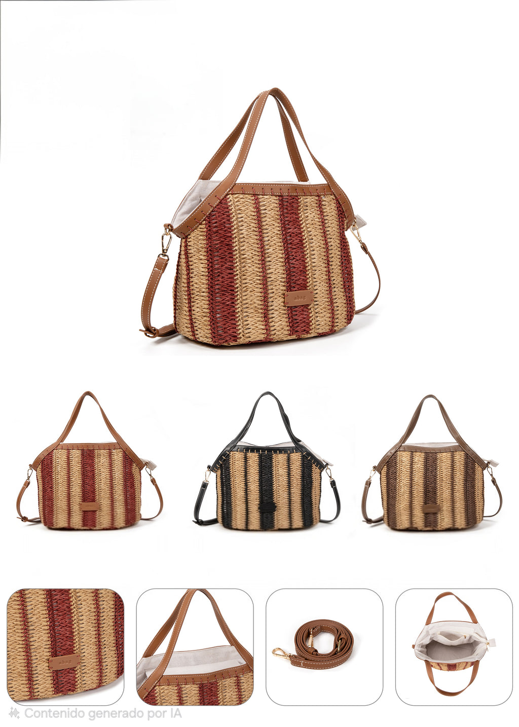 Bolso Tote de Rafia Rayas para Mujer con Bandolera Ajustable