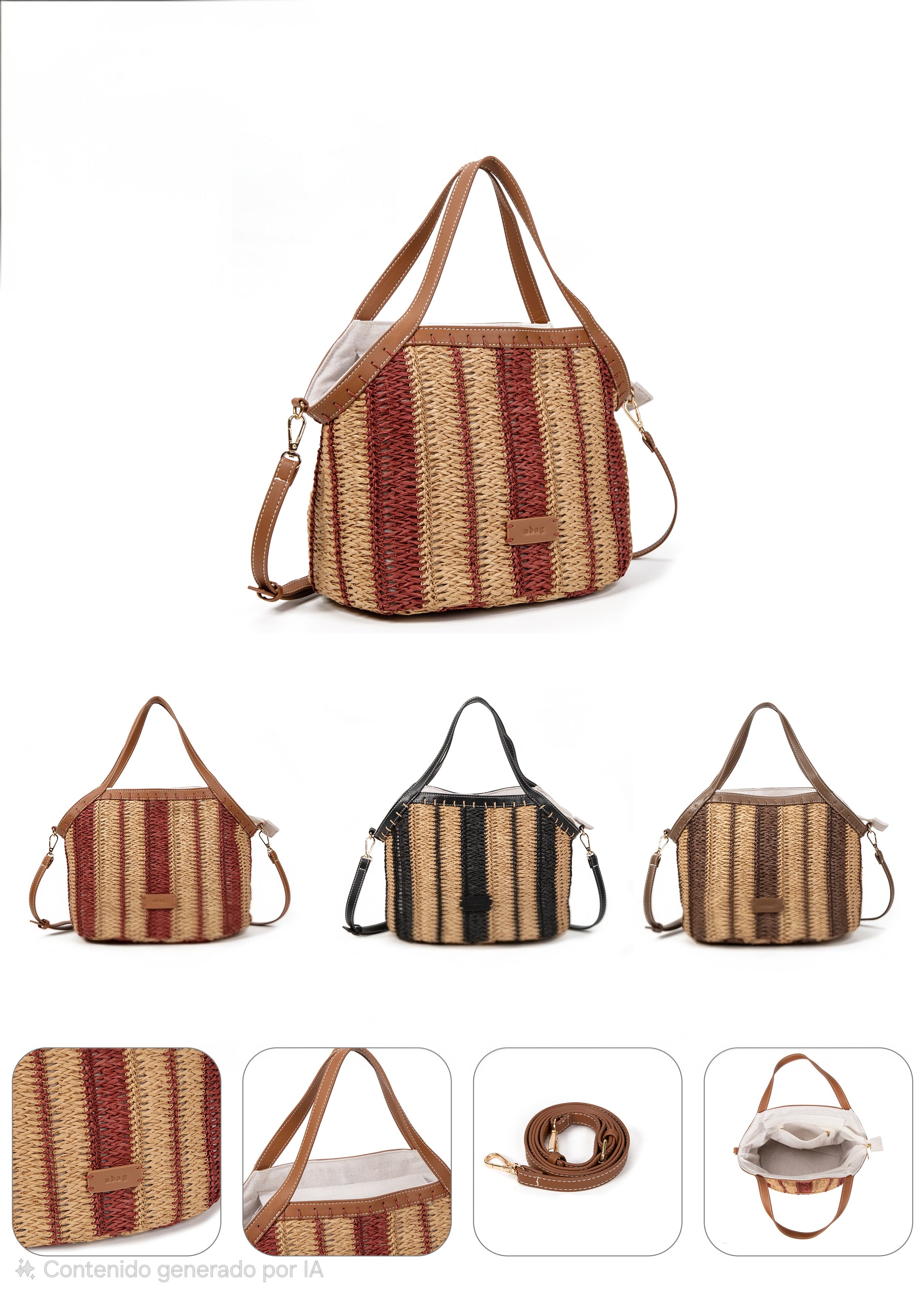 Bolso Tote de Rafia Rayas para Mujer con Bandolera Ajustable