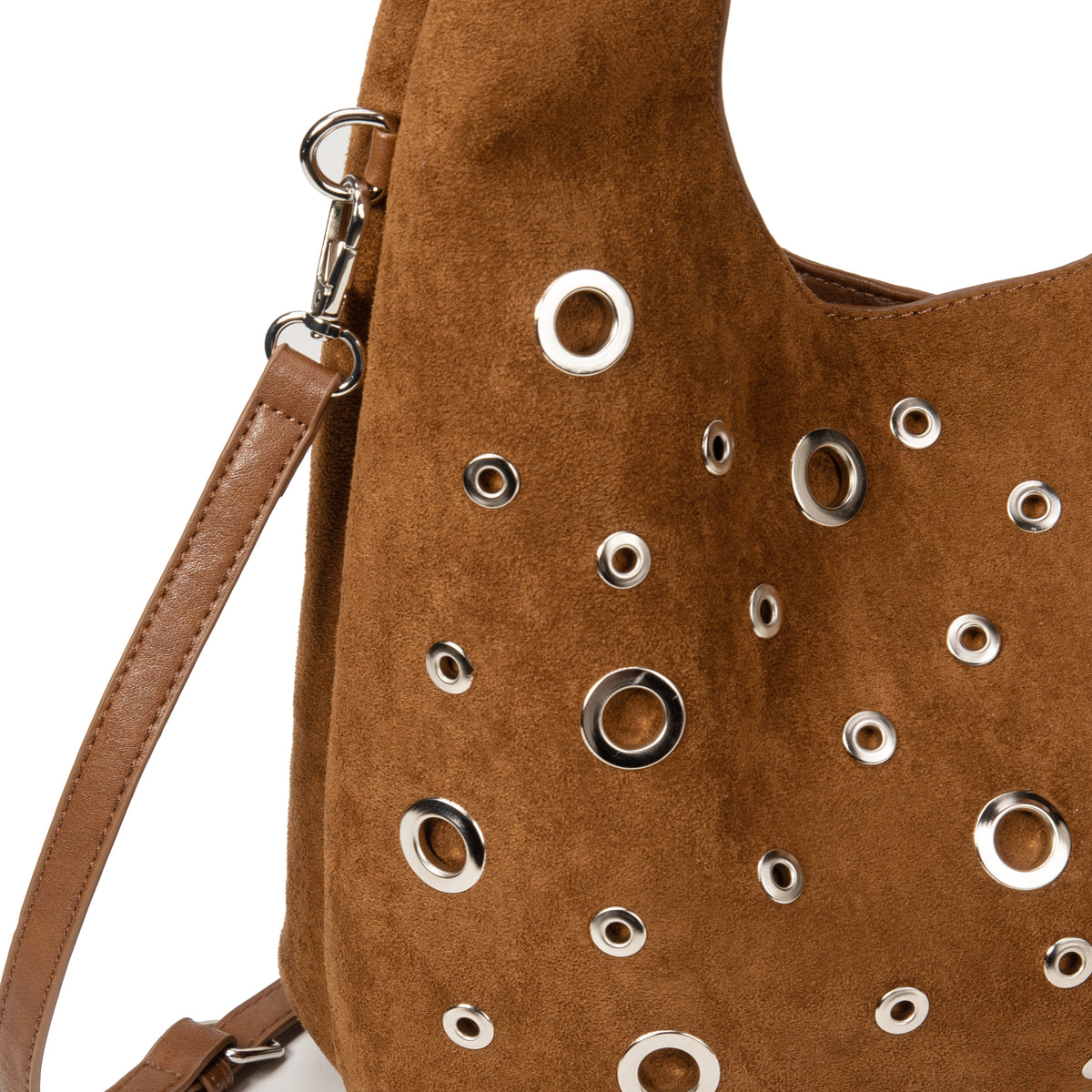 Bolso de hombro efecto ante con tachas y bandolera – Varios colores