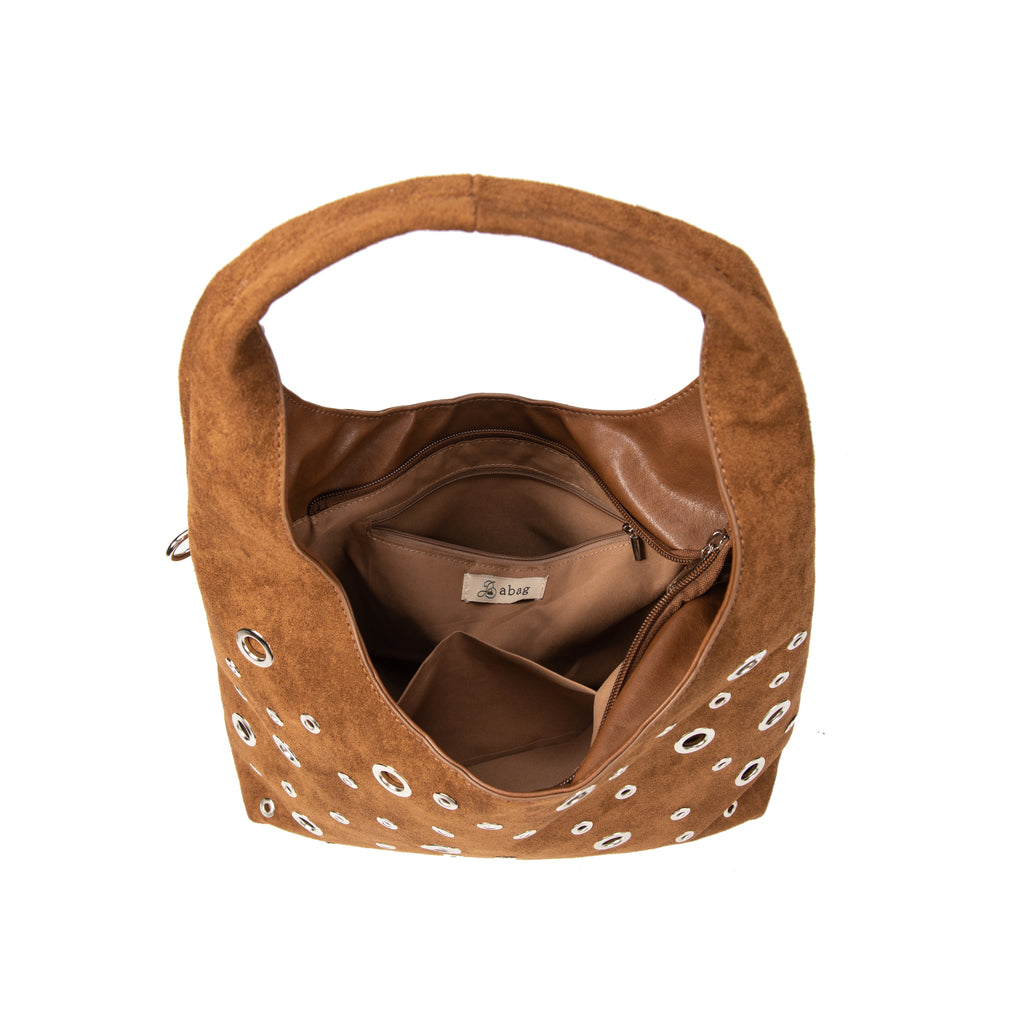 Bolso de hombro efecto ante con tachas y bandolera – Varios colores