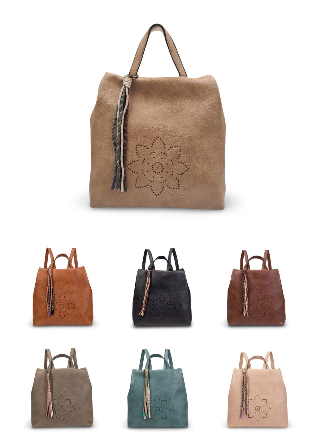 Mochila antirrobo de ecopiel con mandala y borla | Mac&Noa® Lotus Tassel Backpack