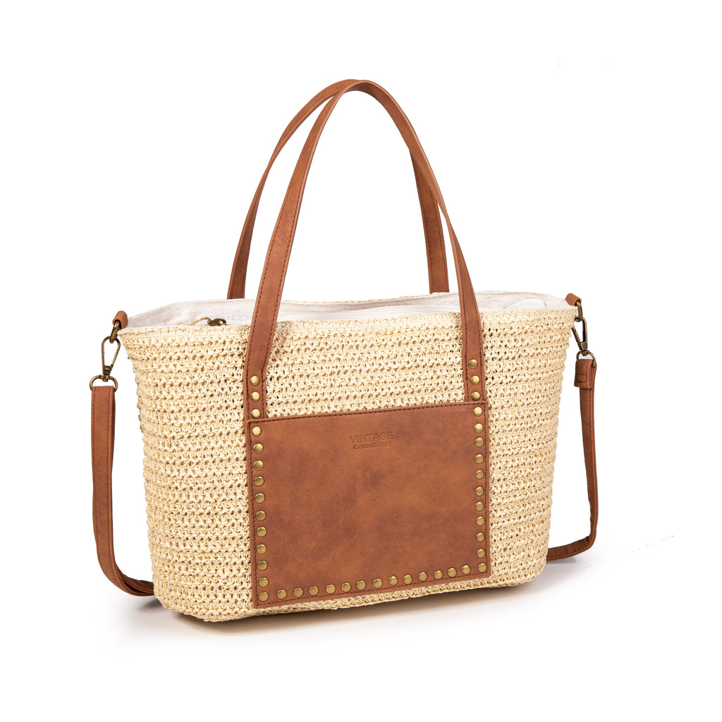 Bolso de rafia con tachuelas